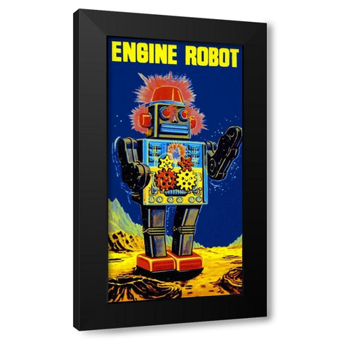 Engine Robot Black Modern Wood Framed Art Print by Retrobot