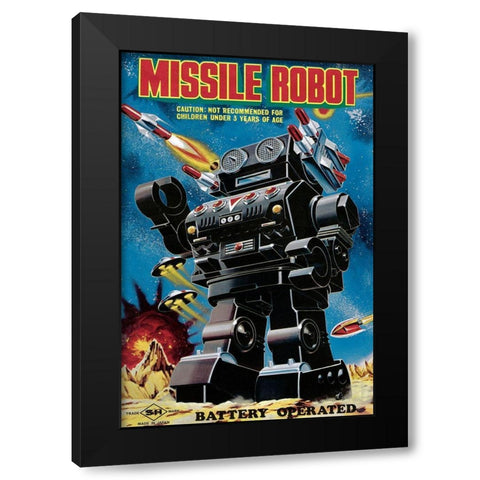 Missile Robot Black Modern Wood Framed Art Print with Double Matting by Retrobot