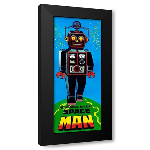 Mechanical Walking Space Man Black Modern Wood Framed Art Print by Retrobot