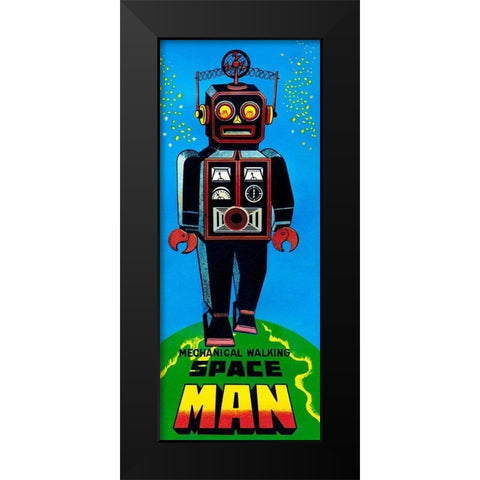 Mechanical Walking Space Man Black Modern Wood Framed Art Print by Retrobot