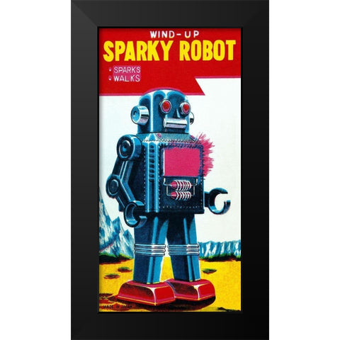Sparky Robot Black Modern Wood Framed Art Print by Retrobot