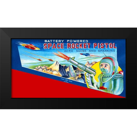 Space Rocket Pistol Black Modern Wood Framed Art Print by Retrobot