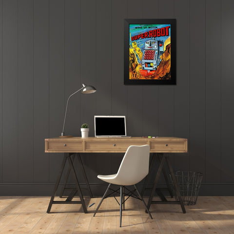 Super Robot Black Modern Wood Framed Art Print by Retrobot