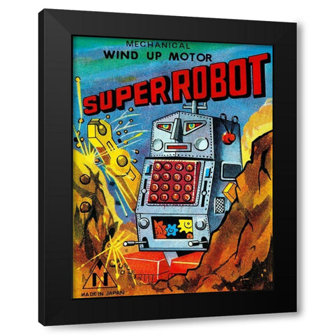 Super Robot Black Modern Wood Framed Art Print with Double Matting by Retrobot