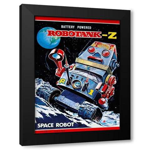 Robotank-Z Space Robot Black Modern Wood Framed Art Print with Double Matting by Retrobot