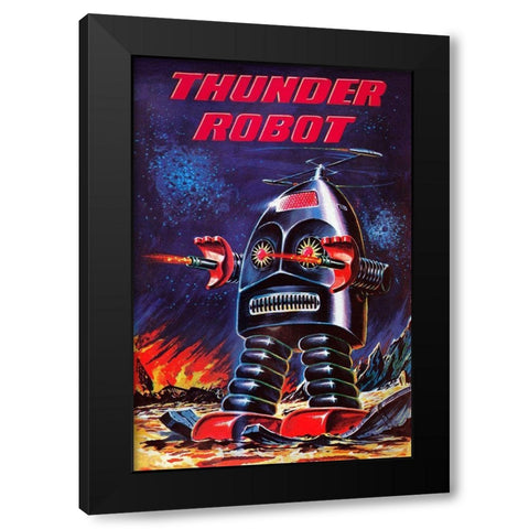Thunder Robot Black Modern Wood Framed Art Print by Retrobot