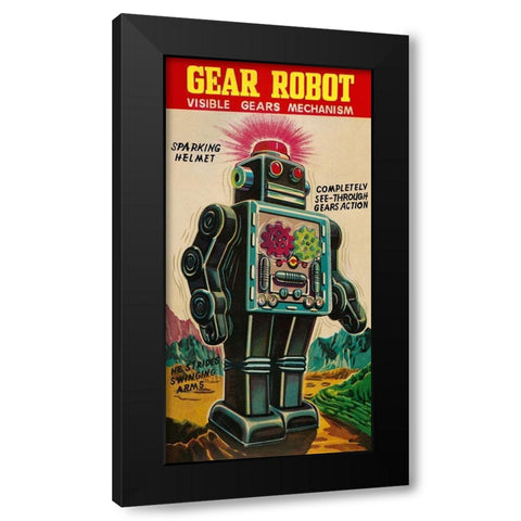 Gear Robot Black Modern Wood Framed Art Print by Retrobot