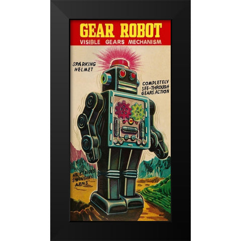 Gear Robot Black Modern Wood Framed Art Print by Retrobot