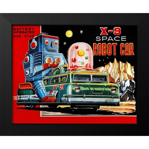 X-9 Space Robot Car Black Modern Wood Framed Art Print by Retrobot