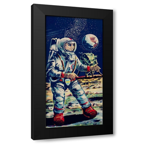 Moon Astronaut Black Modern Wood Framed Art Print by Retrobot