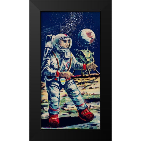 Moon Astronaut Black Modern Wood Framed Art Print by Retrobot