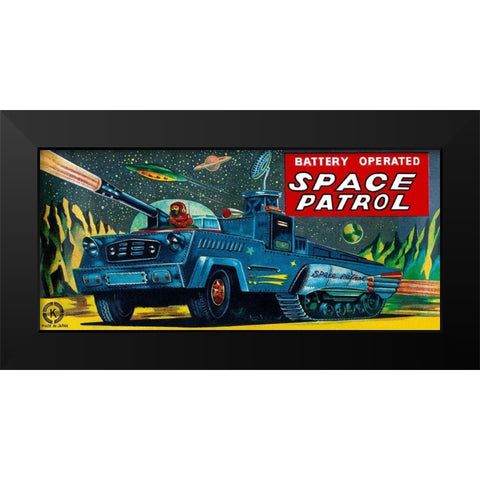 Space Patrol Black Modern Wood Framed Art Print by Retrobot
