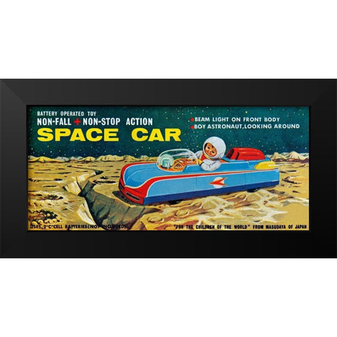 Space Car Black Modern Wood Framed Art Print by Retrobot