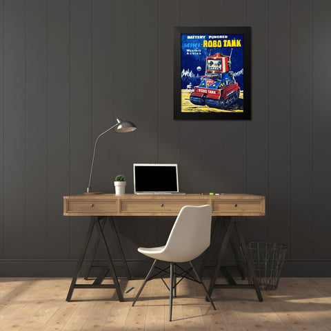 Mini-Robo Tank Black Modern Wood Framed Art Print by Retrobot