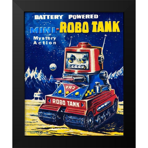 Mini-Robo Tank Black Modern Wood Framed Art Print by Retrobot