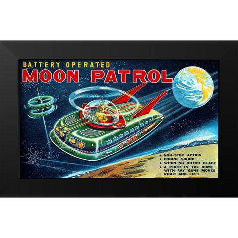 Battery Operated Moon Patrol XT-978 Black Modern Wood Framed Art Print by Retrobot