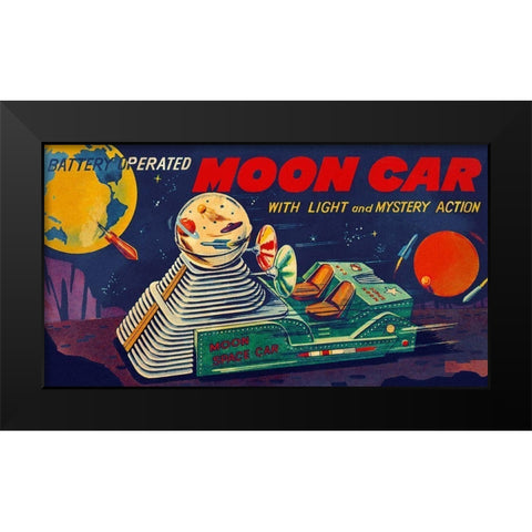 Moon Car Black Modern Wood Framed Art Print by Retrobot