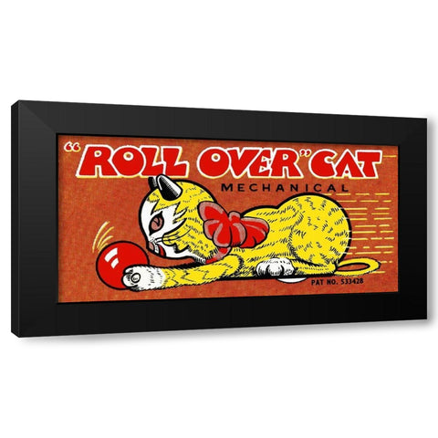 Roll Over Cat Black Modern Wood Framed Art Print with Double Matting by Retrobot