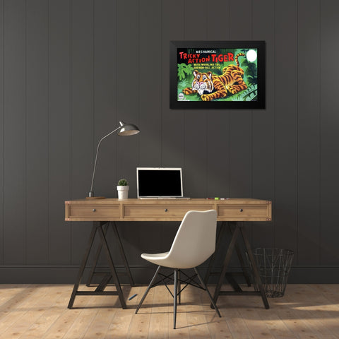Tricky Action Tiger Black Modern Wood Framed Art Print by Retrobot
