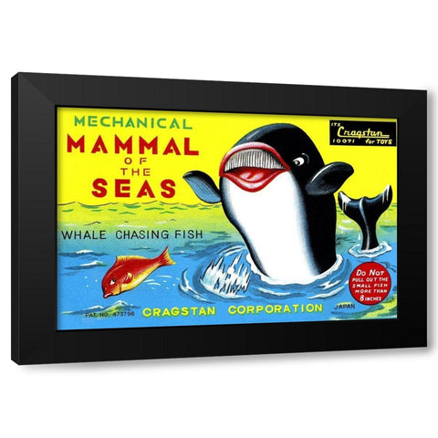 Mammal of the Seas: Whale Chasing Fish Black Modern Wood Framed Art Print with Double Matting by Retrobot