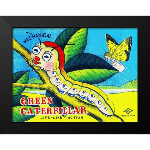 Mechanical Green Caterpillar Black Modern Wood Framed Art Print by Retrobot