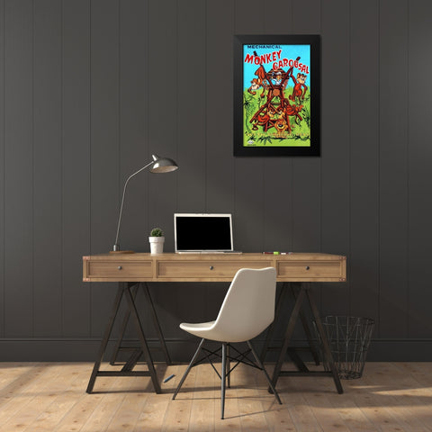 Mechanical Monkey Carousal Black Modern Wood Framed Art Print by Retrobot
