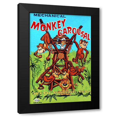 Mechanical Monkey Carousal Black Modern Wood Framed Art Print with Double Matting by Retrobot