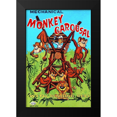 Mechanical Monkey Carousal Black Modern Wood Framed Art Print by Retrobot