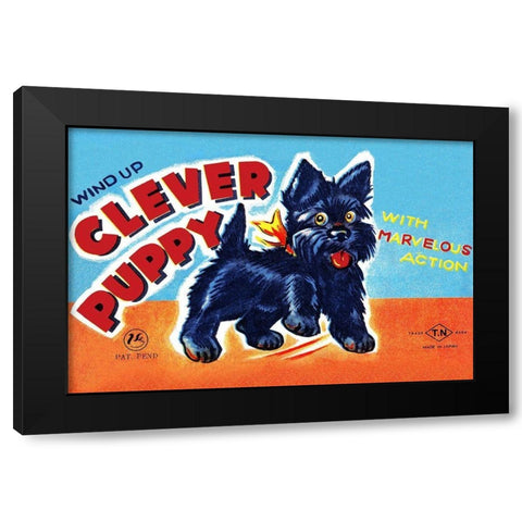 Wind Up Clever Puppy Black Modern Wood Framed Art Print with Double Matting by Retrobot