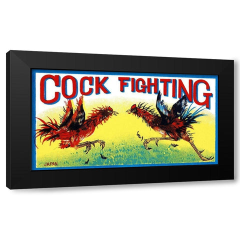 Cock Fighting Black Modern Wood Framed Art Print with Double Matting by Retrobot