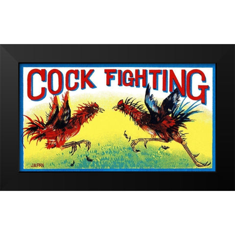 Cock Fighting Black Modern Wood Framed Art Print by Retrobot