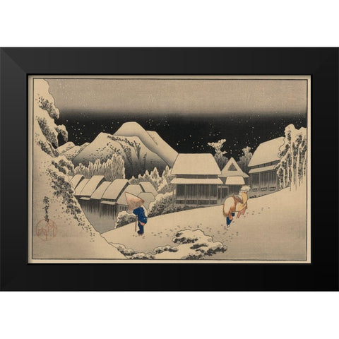 Kanbara Black Modern Wood Framed Art Print by Hiroshige, Ando