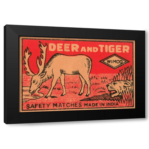 Deer and Tiger Safety Matches Black Modern Wood Framed Art Print with Double Matting by Phillumenart