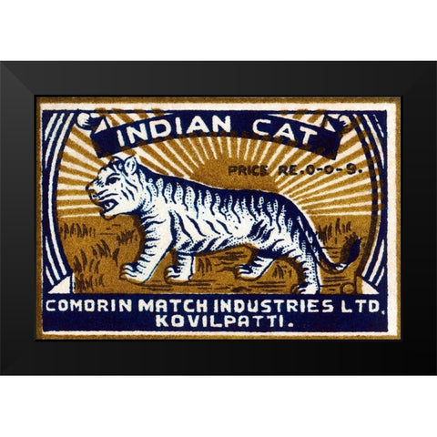 Indian Cat Black Modern Wood Framed Art Print by Phillumenart