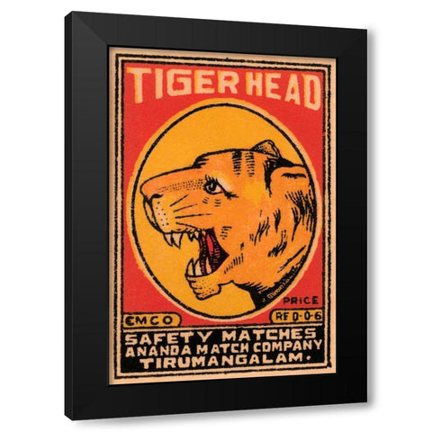 Tiger Head Safety Matches Black Modern Wood Framed Art Print by Phillumenart