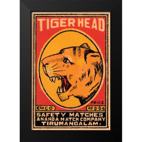 Tiger Head Safety Matches Black Modern Wood Framed Art Print by Phillumenart