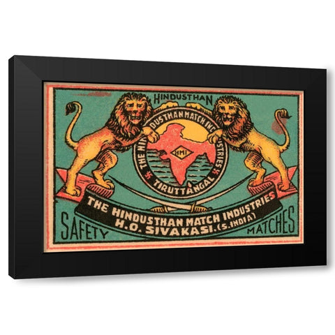 Hindusthan Safety Matches Black Modern Wood Framed Art Print by Phillumenart