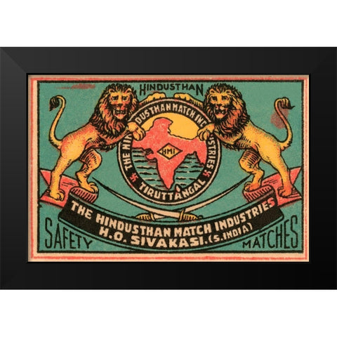 Hindusthan Safety Matches Black Modern Wood Framed Art Print by Phillumenart