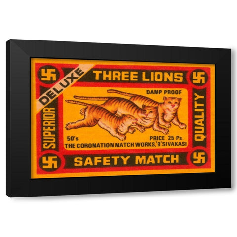 Three Lions Safety Match Black Modern Wood Framed Art Print by Phillumenart