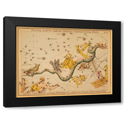 Noctua, Corvus, Crater, Sextans Uraniae, Hydra, Felis, Lupus, Centaurus, Antlia Pneumatica, Argo Nav Black Modern Wood Framed Art Print with Double Matting by Aspin, Jehoshaphat