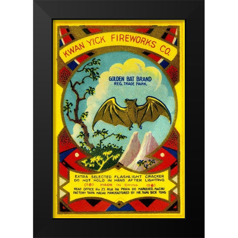 Golden Bat Firecrackers Black Modern Wood Framed Art Print by Unknown