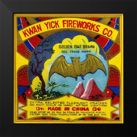 Kwan Yick Fireworks Co. Golden Bat Brand Black Modern Wood Framed Art Print by Unknown