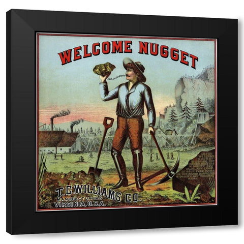Welcome Nugget Tobacco Label Black Modern Wood Framed Art Print with Double Matting by Unknown