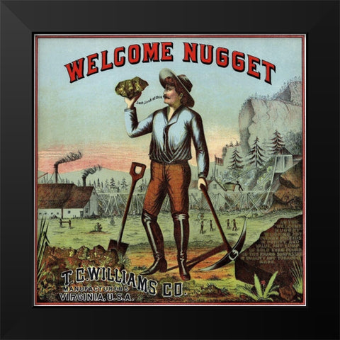 Welcome Nugget Tobacco Label Black Modern Wood Framed Art Print by Unknown