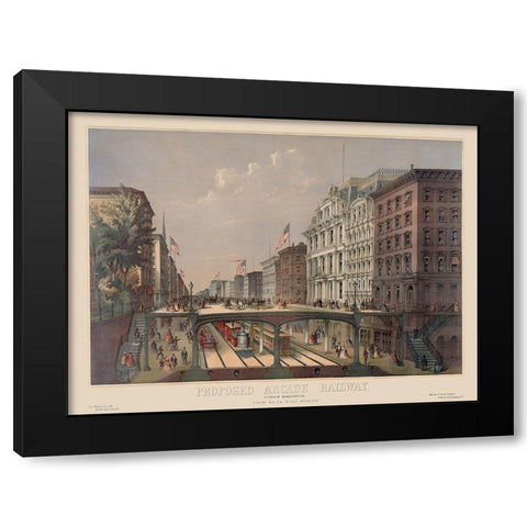 Elevated Railway Near Wall Street Black Modern Wood Framed Art Print by Unknown