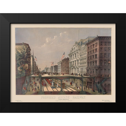 Elevated Railway Near Wall Street Black Modern Wood Framed Art Print by Unknown