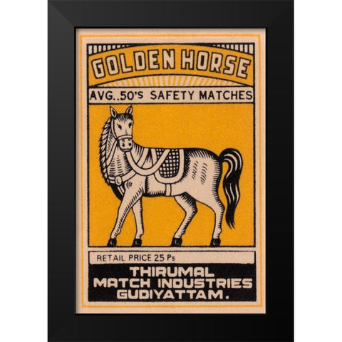 Golden Horse Avg. 50s Safety Matches Black Modern Wood Framed Art Print by Phillumenart