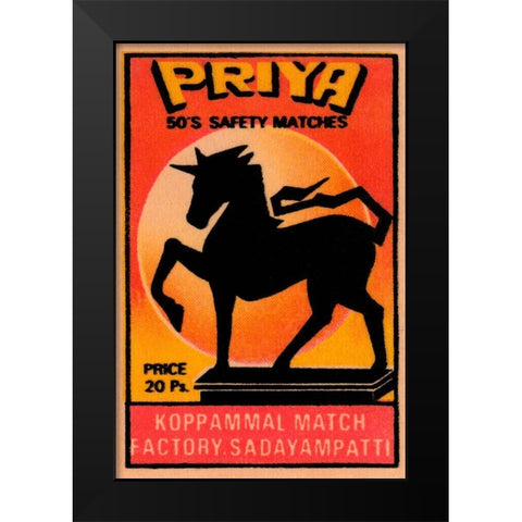 Priya 50s Safety Matches Black Modern Wood Framed Art Print by Phillumenart