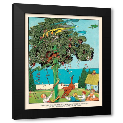 Cat Goes Cavorting Black Modern Wood Framed Art Print with Double Matting by Field, Eugene