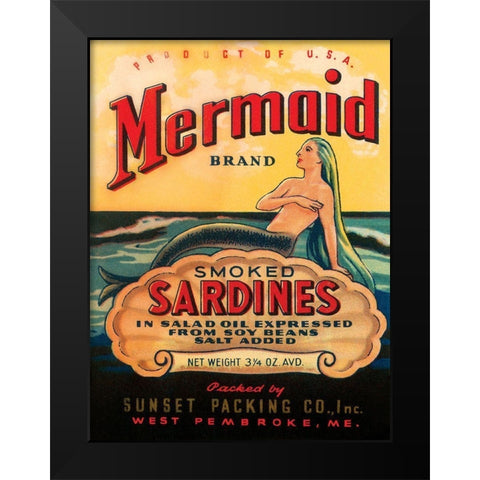 Mermaid Brand Smoked Sardines Black Modern Wood Framed Art Print by Unknown
